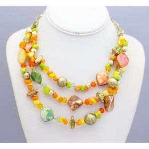 18 inch, Vintage Vibrant Multi Strand Colorful Beaded Necklace - CB1
